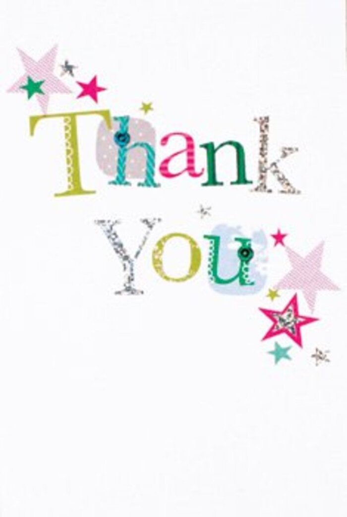 This thank you card, crafted with Emerson Park's thoughtful elegance in mind, centres on a graceful array of letters each radiating their own unique charm. Some letters are delightfully whimsical, their playful dots and soft curves reminiscent of the artistic flair found at weekend craft fairs on Butts Green Road; others are shaped with sophisticated poise, exuding the quiet beauty of Emerson Park's leafy avenues. The colours pulse with meaning: lively fuchsias, soft lime greens, and luminous blues reflect the vibrant gardens and community spaces that make this area so beloved. Clusters of twinkling stars-some streaked with striped pink, others aglow with turquoise or touched by silvery glimmer-encircle the message, lending a sense of joyful blessing. The open composition and crisp background cultivate a feeling of lightness, much like a breath of fresh air at Harrow Lodge. The tactile elements-polished sparkles, stitched lines, and textured surfaces-invite fingers to trace them, reminding one of the careful hands that tie every bouquet at Flower Delivery Emerson Park. This universally warm card nestles perfectly beside fresh blooms, whether to mark an act of kindness or brighten someone's day, delivering gratitude that is as sincere and unforgettable as Emerson Park itself.