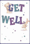 Filled with uplifting charm and childhood nostalgia, this get well card radiates positivity perfect for lifting spirits in Emerson Park. Two loveable characters take centre stage: a teddy bear, drawn in soft, inviting shades, rests atop the word 'GET' with a gentle smile, while a spirited puppy, velvety ears framing its expressive face, cozies up next to the bold 'WELL.' The cheery letters, shaded in rich purples and teals, echo the vibrant petals found in bouquets delivered around the local community. Scattered starbursts shimmer in blue and violet, twinkling like little beacons of hope against a creamy white background. Every detail conveys warmth and sincerity-as if handwritten by a close friend living just down Harrow Drive. This card, reminiscent of a favourite plush toy tucked into a hospital bed, is a thoughtful companion for any hand-delivered get well bouquet, offering heartfelt encouragement and comfort to those recovering in Emerson Park.